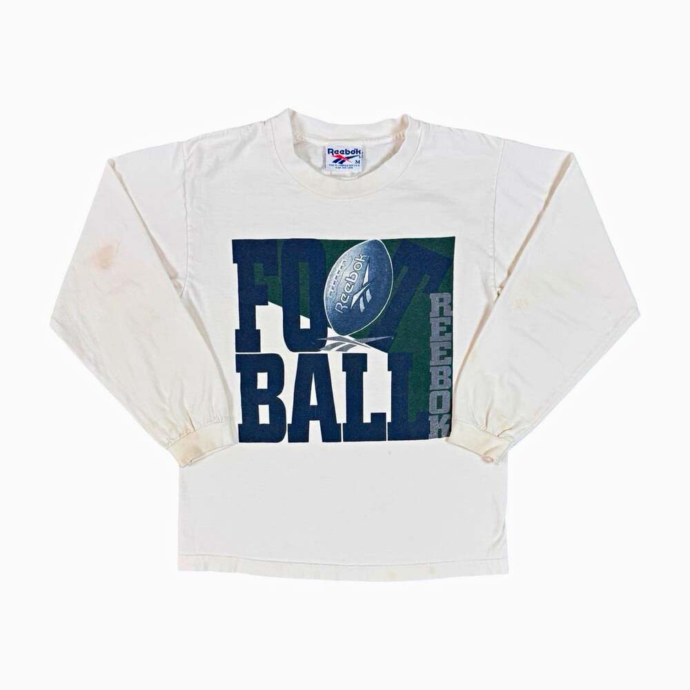 Reebok Football Vintage 90s Graphic Print Long Sleeve Crewneck Tee White M